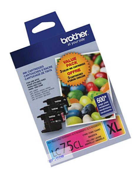 Brother Printer LC753PKS 3 Pack- 1 Each LC75C, LC75M, LC75Y Ink