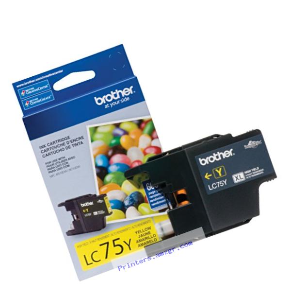 Brother Printer LC75Y High Yield (XL Series) Yellow Cartridge Ink - Retail Packaging